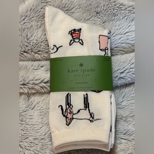 kate spade White Crew Socks with Pink & Black Bunny Motif